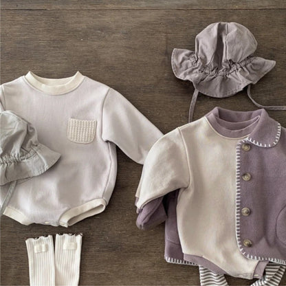 -長袖ロンパース スウェット アクセントカラー 胸ポケット【mh0011363】 - mamahalo shop - 長袖ロンパース -  べビー服 - 子供服 - 男の子 - 女の子