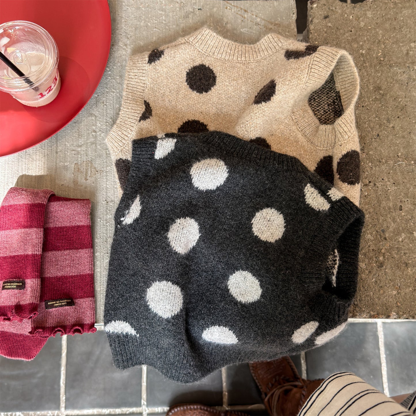 ニットベスト コインドット 水玉 前あき【mh0011922】