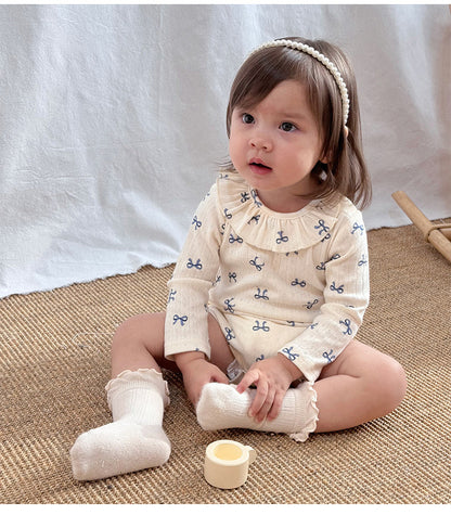 -ハート/リボンプリントラッフル襟長袖ロンパース【mh0010735】 - mamahalo shop - 長袖ロンパース -  べビー服 - 子供服 - 男の子 - 女の子