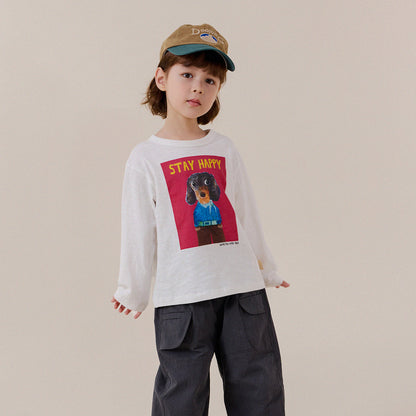 キッズ長袖Tシャツ（ホワイト）ドッグプリントのフロント