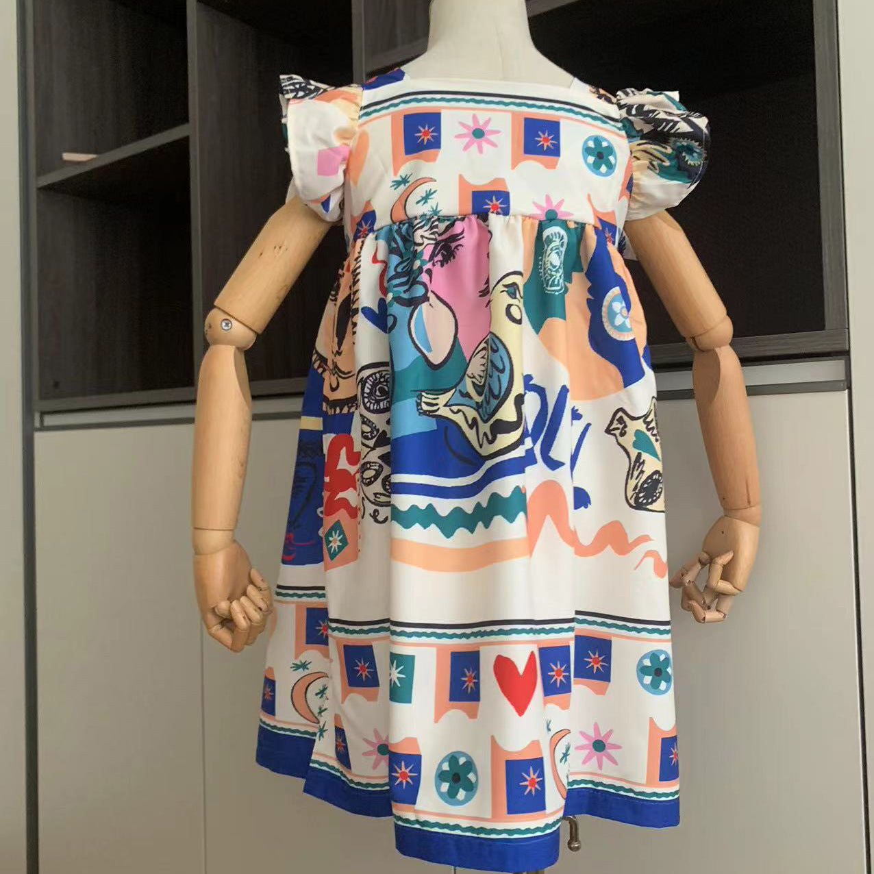 -キッズジュニアワンピース フリルショルダープリントサマードレス - mamahalo shop - ノースリーブワンピース -  べビー服 - 子供服 - 男の子 - 女の子