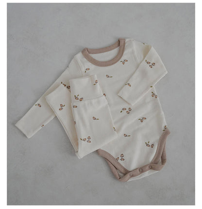 -どんぐりプリント長袖ボディスーツ+ロングパンツセットアップ 2点セット【mh0010748】 - mamahalo shop - ロンパースセットアップ -  べビー服 - 子供服 - 男の子 - 女の子