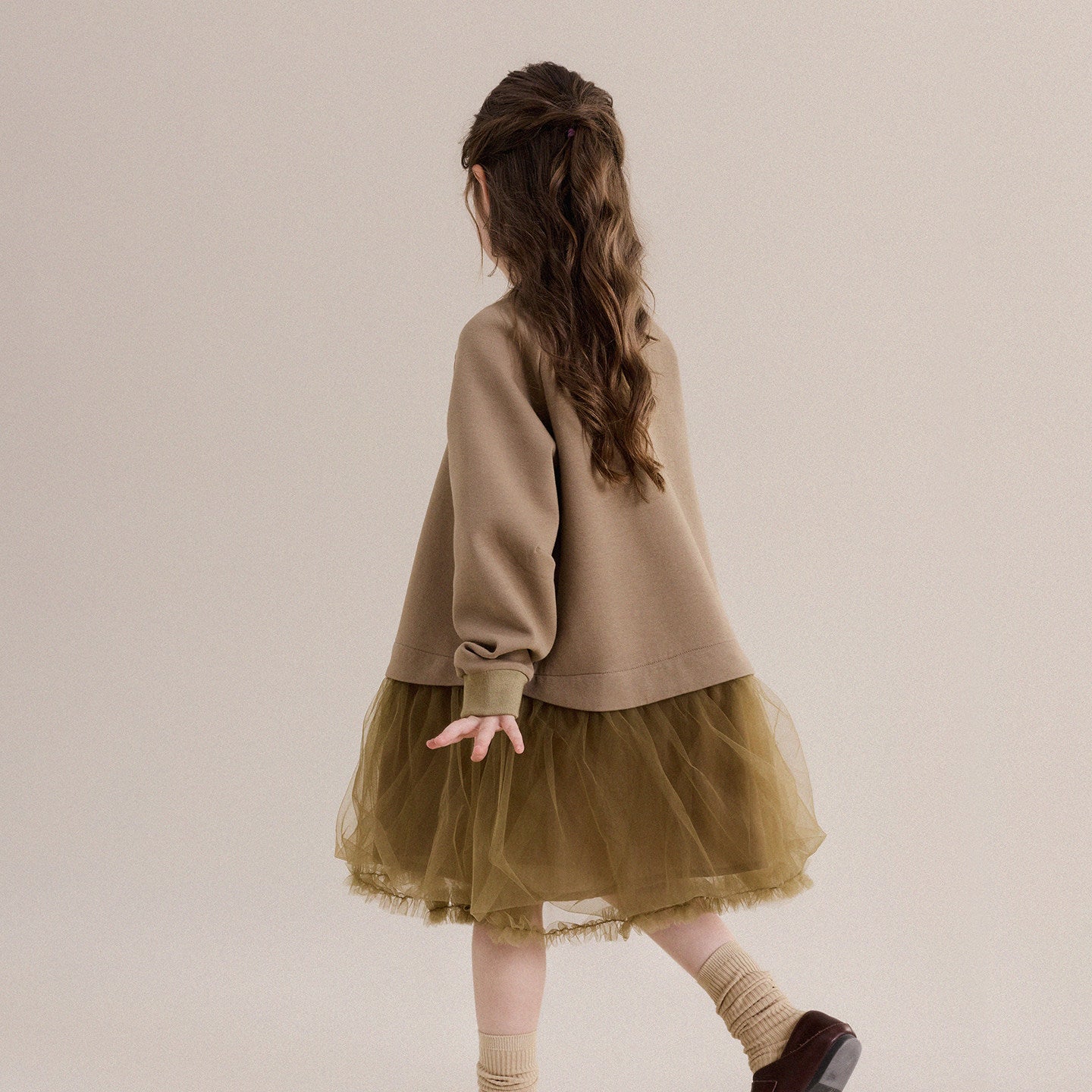 Kids' Tulle-Paneled Long-Sleeved Dress [mh0013976]