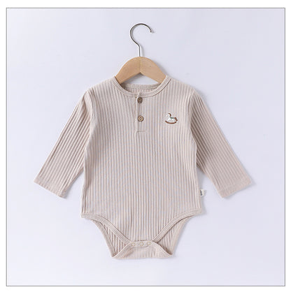 -木馬ワンポイント刺繍リブ長袖ボディスーツ【mh0010742】 - mamahalo shop - 長袖ロンパース -  べビー服 - 子供服 - 男の子 - 女の子
