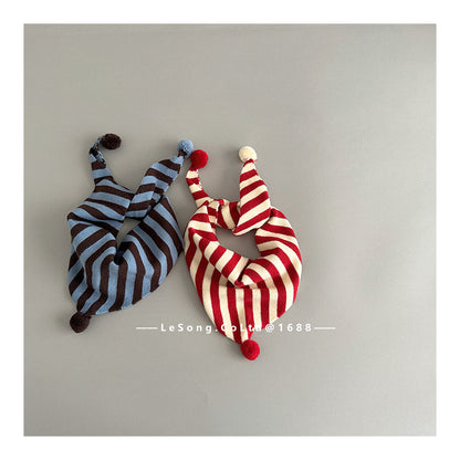 Baby/Kids Scarf, Striped Pattern, Pom-Pom Triangle Design, Cold Protection [mh0011598]