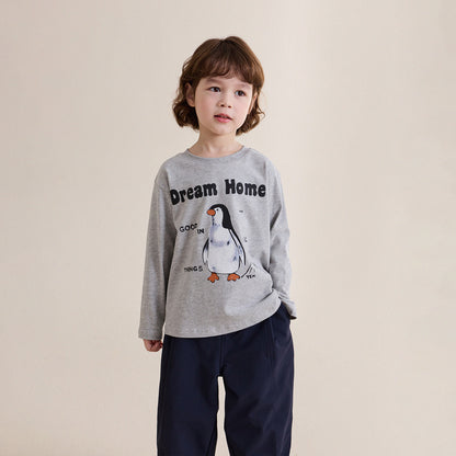 キッズ長袖Tシャツ（ライトグレー）アニマルプリント