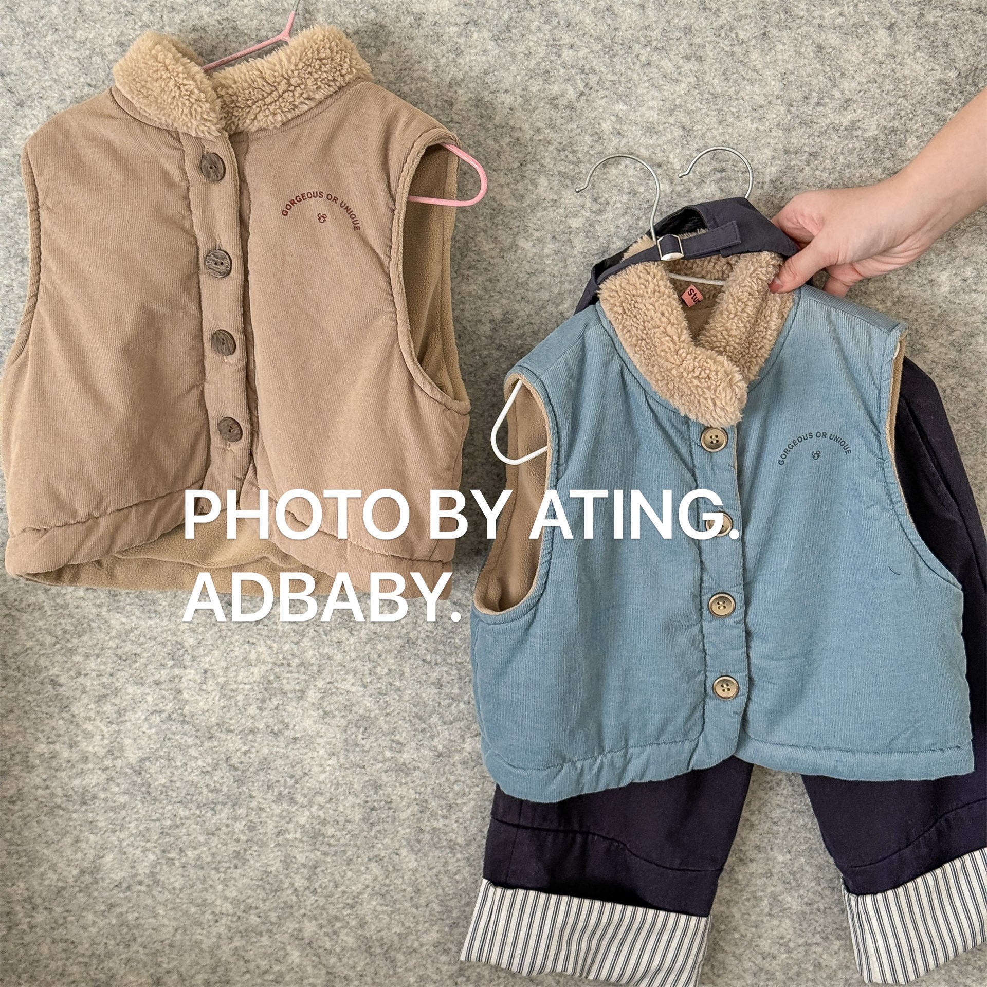 -ボア襟コーデュロイキルティングベスト刺繍入りアウター【mh0010915】 - mamahalo shop - ベスト -  べビー服 - 子供服 - 男の子 - 女の子