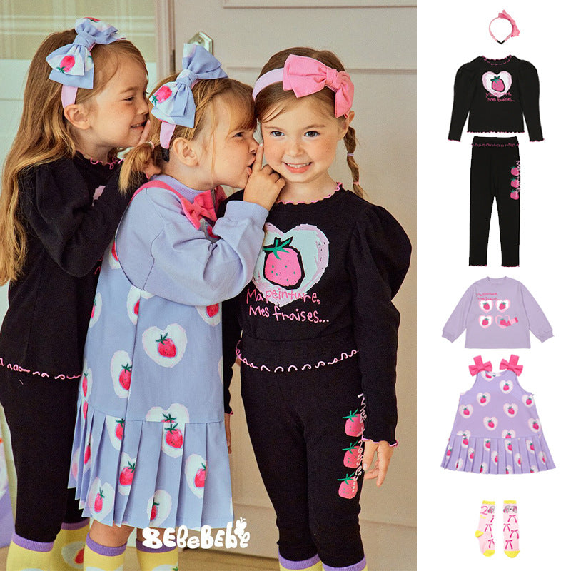 -いちごプリント長袖トップス/フリルレギンス/フリルワンピース/ノースリーブプリーツワンピース【mh0010988】 - mamahalo shop - ノースリーブワンピース -  べビー服 - 子供服 - 男の子 - 女の子