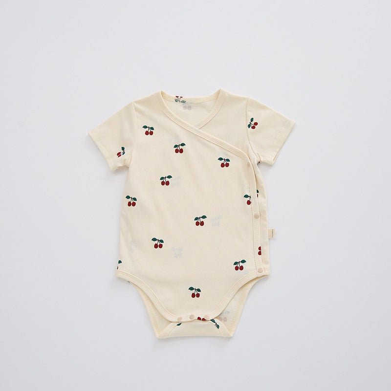 Short Sleeve Fruit Pattern Wrap Romper ナチュラル 半袖ロンパース【mh0013593】