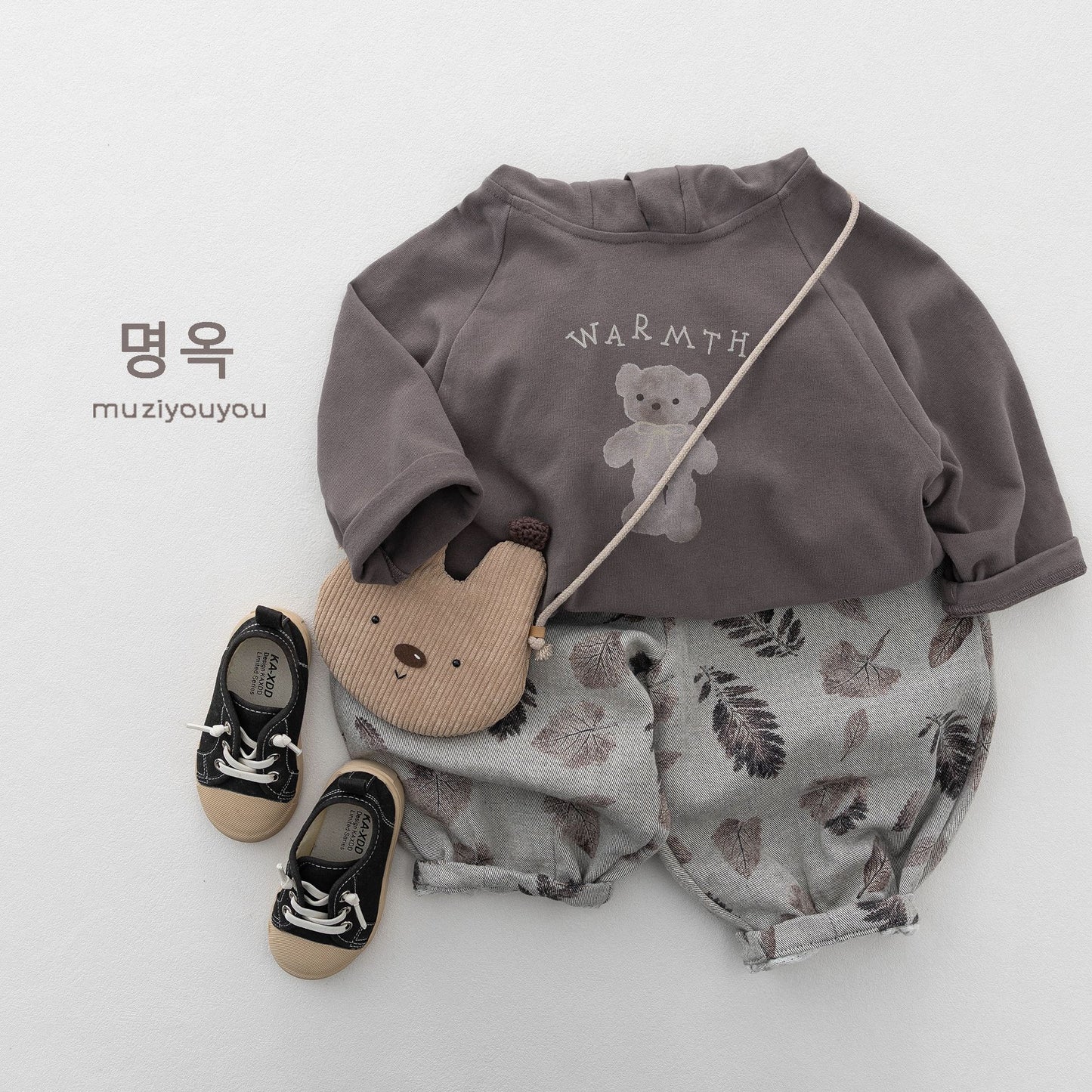 キッズ ベア レター プリント フード付き 長袖Tシャツ【mh0014181】