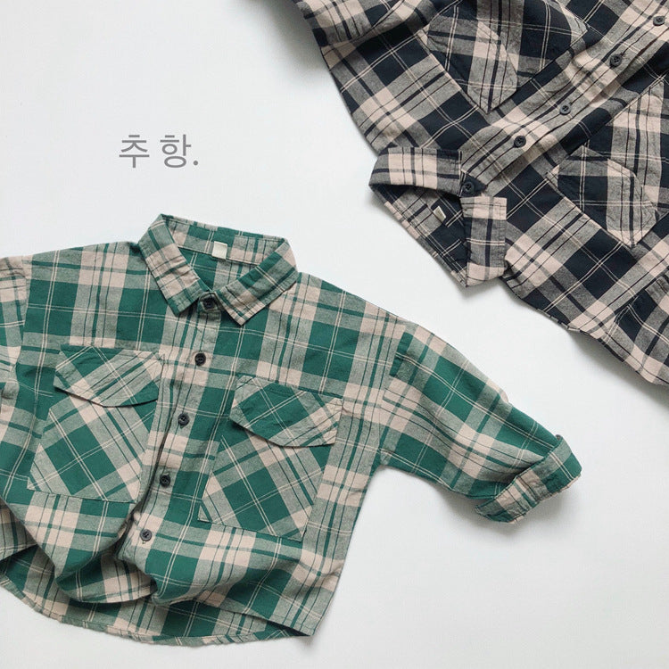 キッズ チェック ポケット 長袖シャツ【mh0013943】