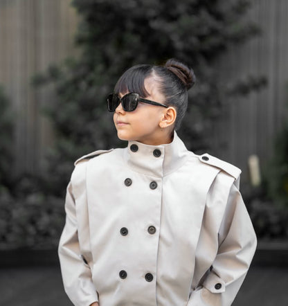 Kids' Shoulder-Pleated Stand-Collar Double-Button Jacket [mh0014740]