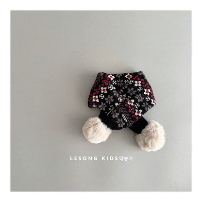 キッズマフラー ニット 花柄 ぽんぽん ネックウォーマー【mh0011825】