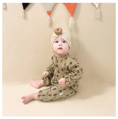 -木ツリー/月ムーンプリント長袖ロンパース/カーディガンジャケット【mh0010745】 - mamahalo shop - 長袖ロンパース -  べビー服 - 子供服 - 男の子 - 女の子