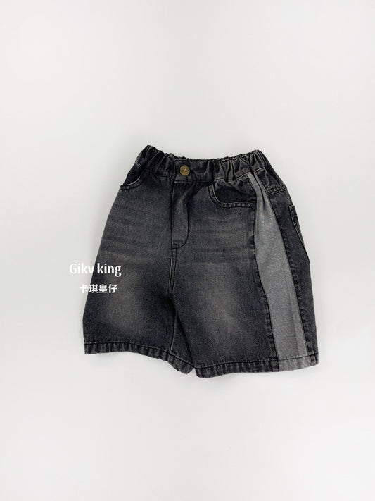 Side Contrast Denim Shorts バイカラー デニムハーフパンツ【mh0013485】