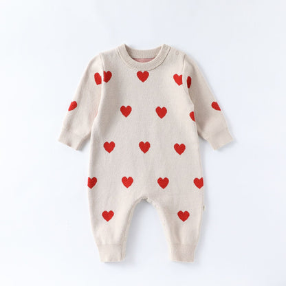 長袖ニットロンパース いちご/ハート ジャンプスーツ【mh0011727】