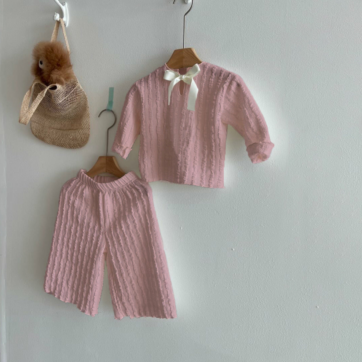 Kids' Ribbon Long-Sleeve Wide-Leg Pants Set [mh0013879]