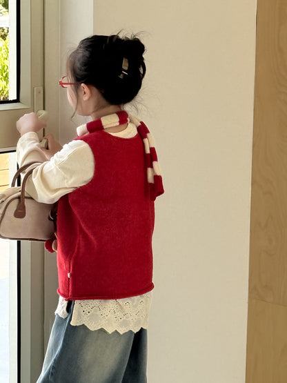 -花柄刺繍ニットベスト キッズ コットンベスト/裾レース長袖Tシャツ ノースリーブトップス【mh0010953】 - mamahalo shop - ベスト -  べビー服 - 子供服 - 男の子 - 女の子