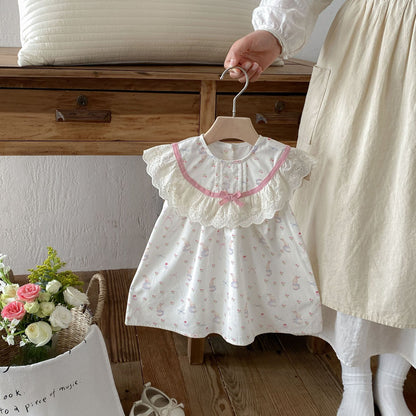 Rabbit Floral Lace Collar Dress ウサギ 花柄 レース襟 ノースリーブ ワンピース【mh0012711】
