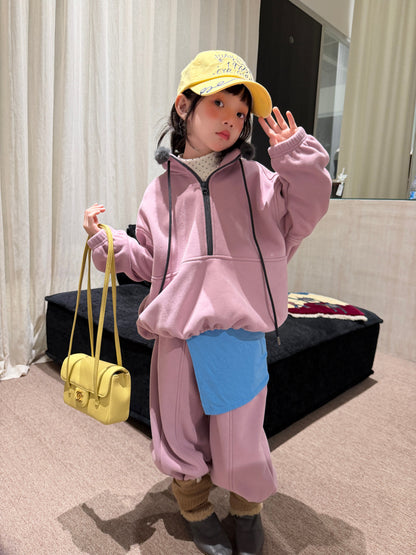 Children's Set 2026 Winter Girls' Fur Collar Patchwork Fleece-Lined Two-Piece Set, Loose Casual Style by Mo Xiao Meng【mh0014696】