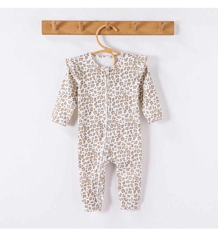 -レオパードプリントジップアップ長袖ジャンプスーツ【mh0010725】 - mamahalo shop - 長袖ロンパース -  べビー服 - 子供服 - 男の子 - 女の子