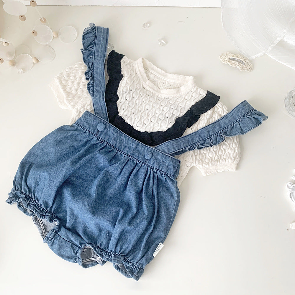 Baby Kids Openwork Knit Ruffled Summer Top Backless Short Sleeve T-Shirt [mh0002013]