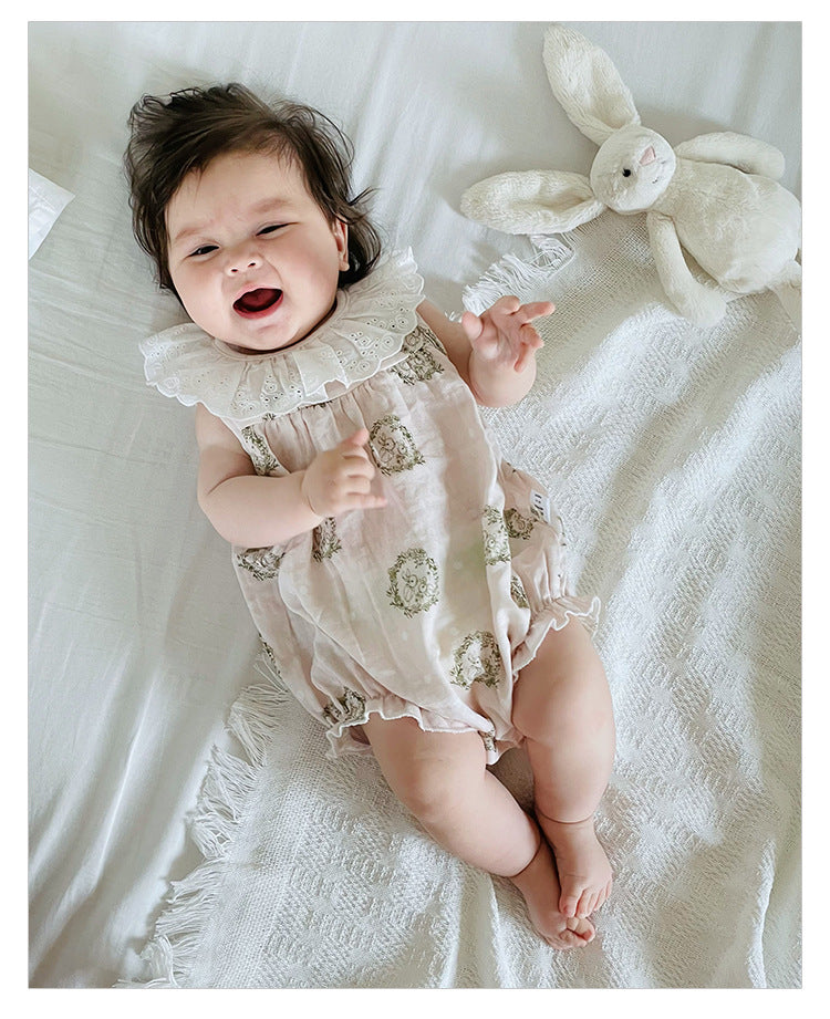 Lace Ruffle Collar Patterned Romper レース ノースリーブロンパース【mh0013607】