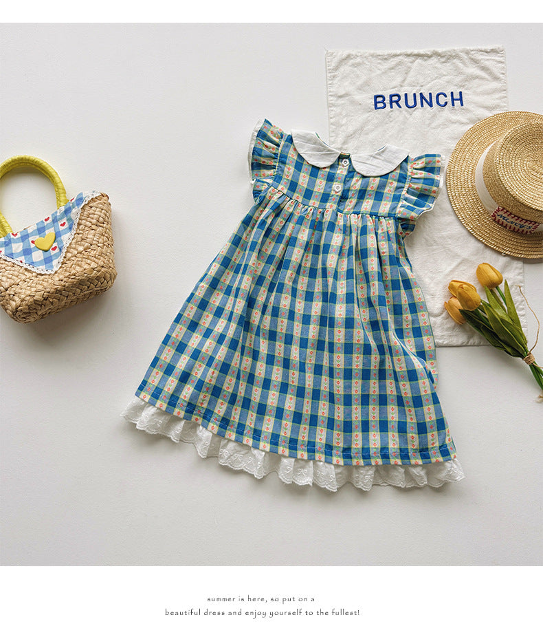 Jacquard Plaid Princess Dress チェック フリルスリーブワンピース【mh0013660】