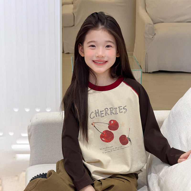 キッズ ジュニア 配色 バイカラー ラグラン プリント 長袖Tシャツ【mh0014416】