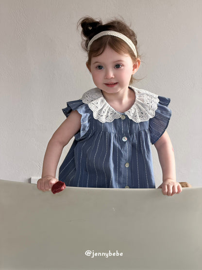 Lace Collar Stripe Cotton Set