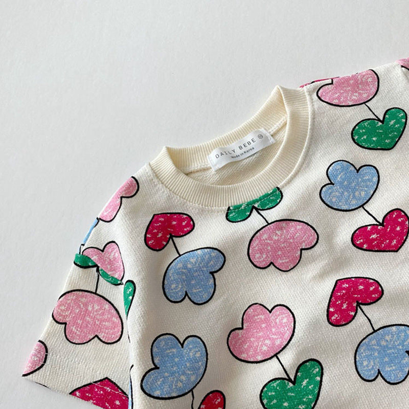 ベビー キッズ プリント 半袖Tシャツ ショートパンツ セット【mh0000766】