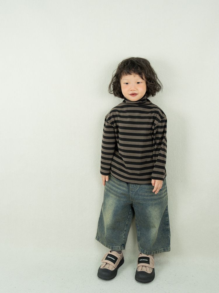 キッズ ボーダー ハイネック 長袖 Tシャツ【mh0013926】