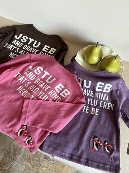 -ペンギン柄プリントTシャツ ロゴ入り長袖トップス【mh0011055】 - mamahalo shop - 長袖Tシャツ -  べビー服 - 子供服 - 男の子 - 女の子