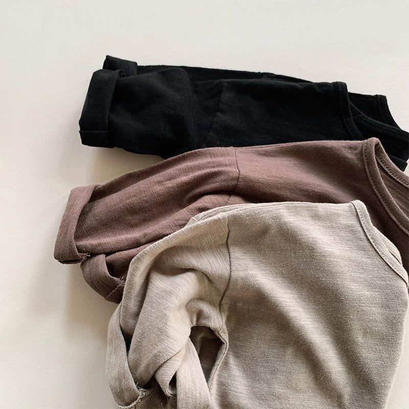 キッズ ルーズフィット長袖Tシャツ、黒・ダークブラウン・ベージュの3色セット