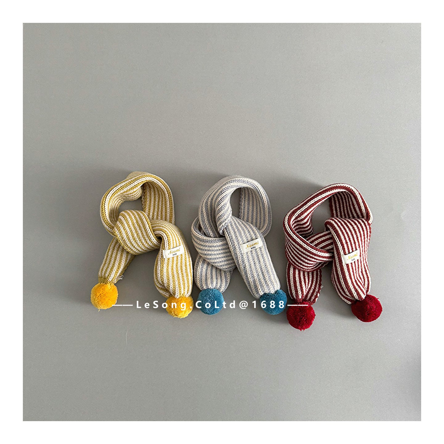 キッズマフラー ニット ストライプ ぽんぽん ネックウィーマー【mh0011801】