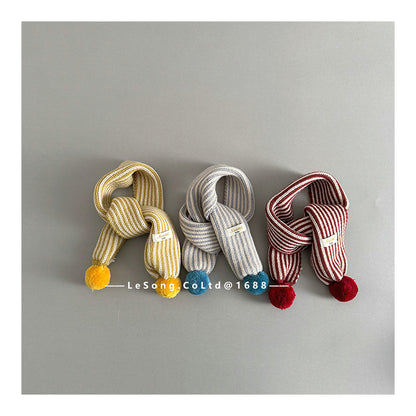 キッズマフラー ニット ストライプ ぽんぽん ネックウィーマー【mh0011801】