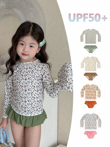 UPF50 Plus Floral Long Sleeve Swimsuit 花柄 ラッシュガード 3点セット【mh0012593】