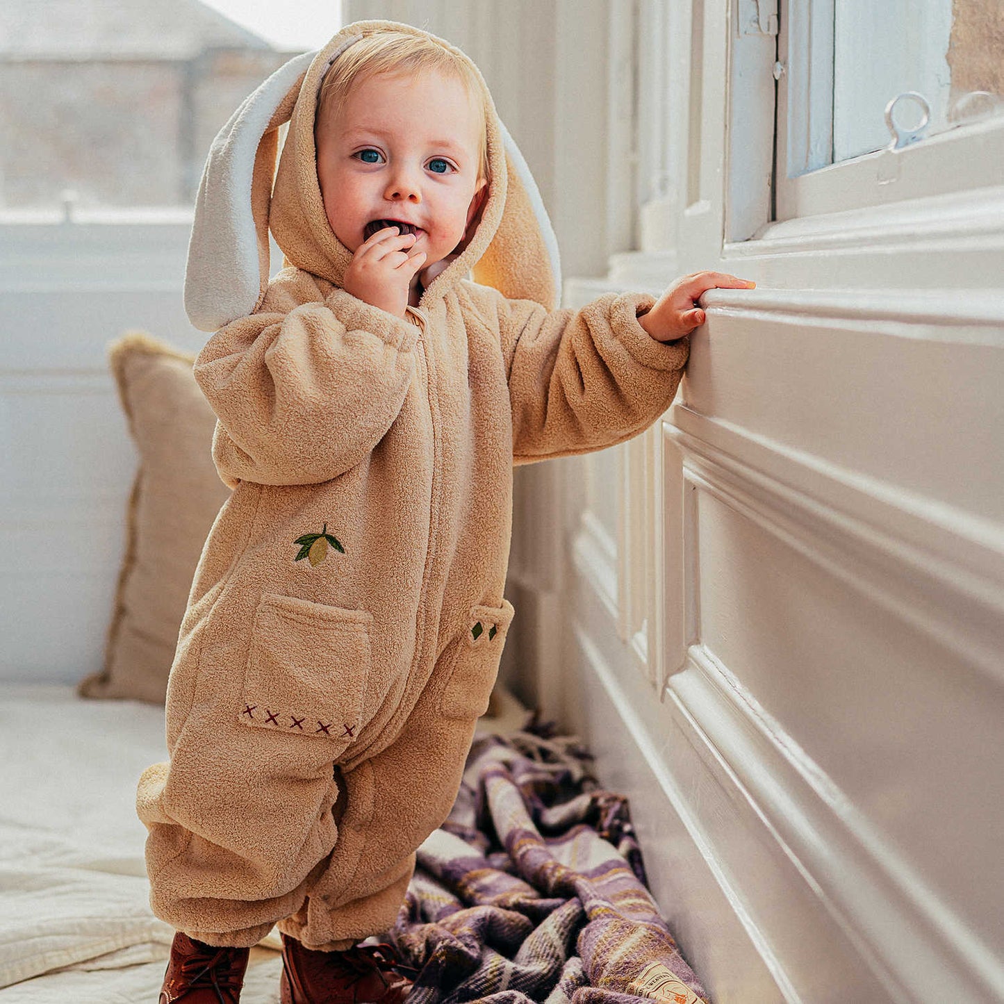 長袖ロンパース ボア素材 ウサギ耳フード ジップアップ カバーオール【mh0011648】