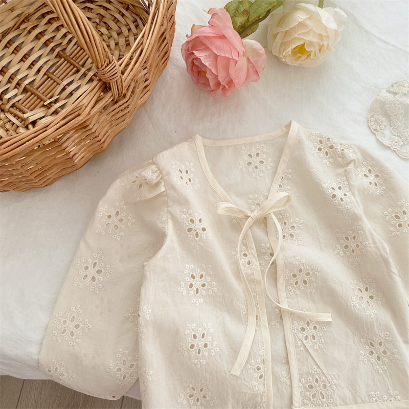 Baby/Kids Flower Embroidery Lace Long-Sleeve Collarless Cardigan [mh0001791]