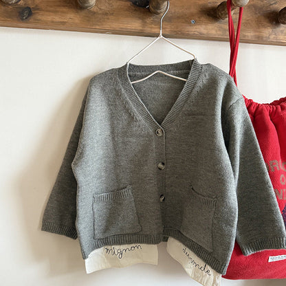 -ニットVネックシンプルカーディガン【mh0011028】 - mamahalo shop - カーディガン・パーカー -  べビー服 - 子供服 - 男の子 - 女の子