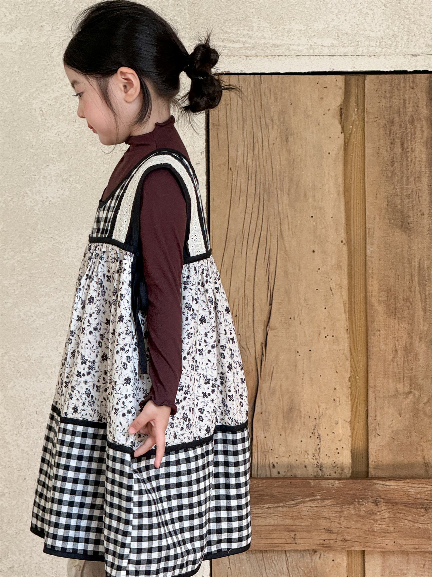 -チェック柄小花プリントノースリーブワンピース レイヤードワンピース【mh0010991】 - mamahalo shop - 長袖セットアップ -  べビー服 - 子供服 - 男の子 - 女の子