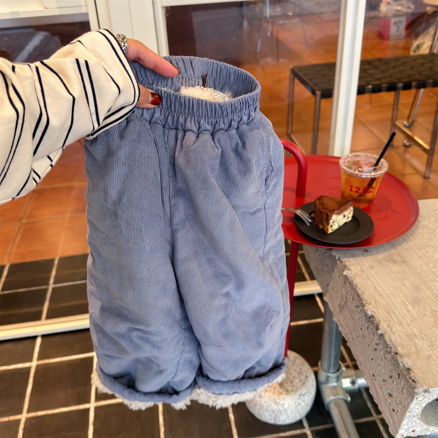 コーデュロイパンツ 裏ボア 裾ボア ゆったり ワイドパンツ ボトムス【mh0011606】