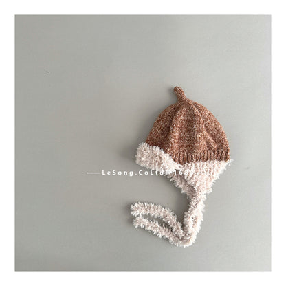 キッズ帽子 ニット 耳当て付き バイカラー ニットキャップ【mh0011846】