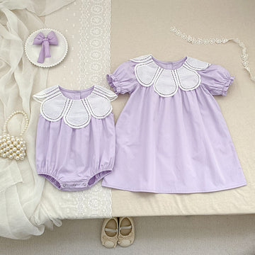 Petal Collar Romper Puff Sleeve Dress ラッフル ロンパース ミモレ丈ワンピース【mh0013158】