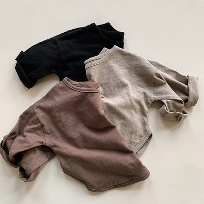 キッズ ルーズフィット長袖Tシャツ、黒・ライトグレー・ダークブラウンの3色