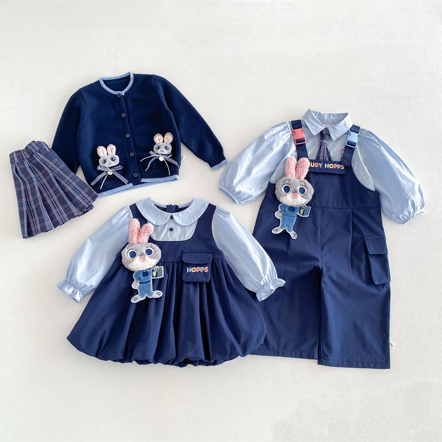 キッズ キャラクター マスコット チェック柄 長袖シャツ カーディガン ワンピース プリーツスカート サロペットパンツ【mh0014032】