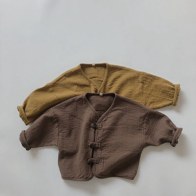 Kids' Front-Button Loose Collarless Long-Sleeve Jacket [mh0001883]