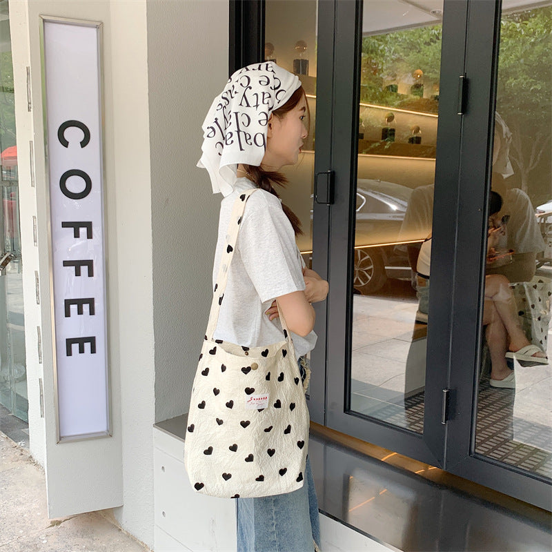 Canvas Heart Print Tote Bag Shoulder Bag Crossbody Bag Diaper Bag [mh0004200]