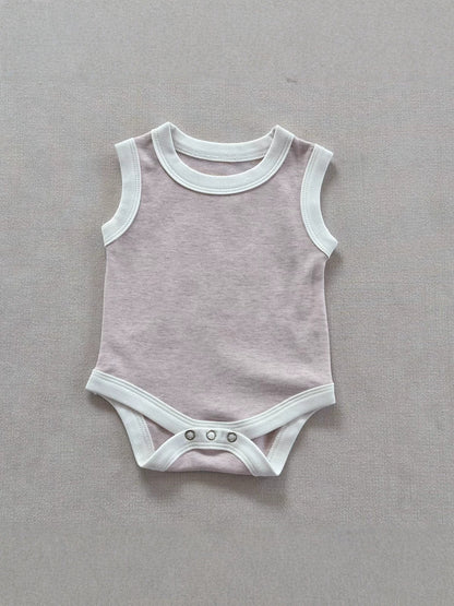 Sleeveless Piping Newborn Baby Romper [mh0013282]