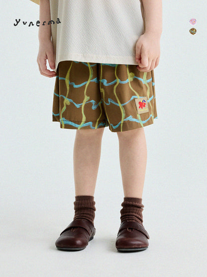 Abstract Line Quick-Dry Shorts ワッペン ハーフパンツ【mh0013197】